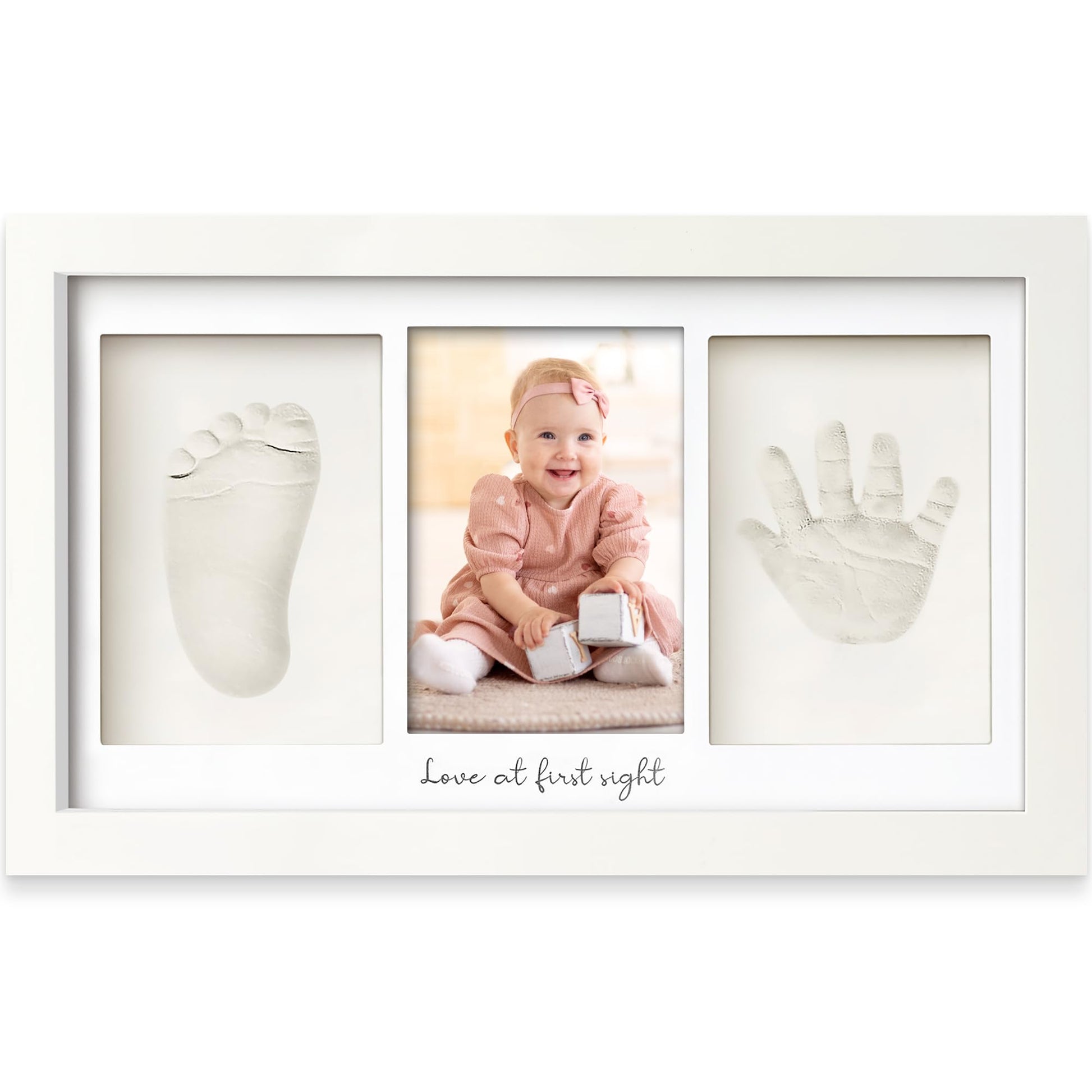 Baby Hand- und Fußabdruck-Set aus Gips für Neugeborene inkl. Bilderrahmen (Alpine-Weiß)