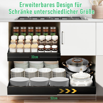 ICARE Einstellbare Kohlenstoffstahl-Teleskopschublade (32-52cm): Ausziehbarer Küchenorganizer