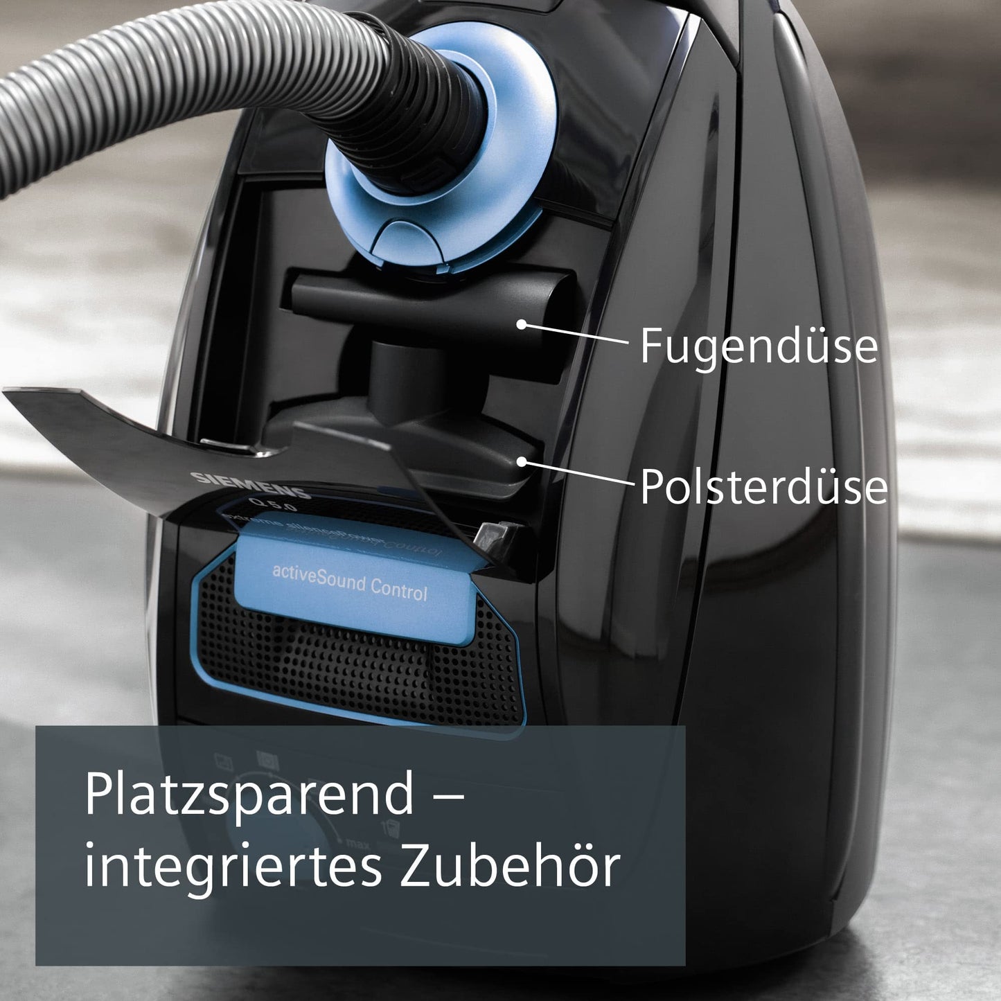 Siemens vacuum cleaner VSQ5X1230 (Q5.0) with bag: 850W, Extremely quiet, hygiene filter