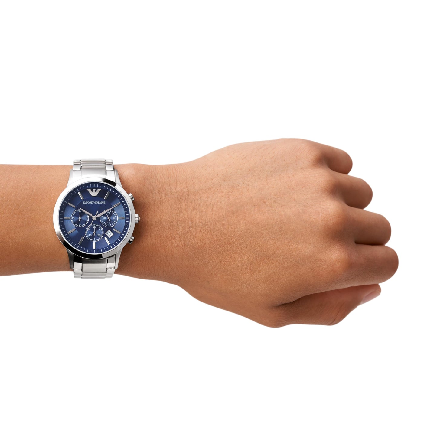 Emporio Armani 'AR2448' Chronographenwerk Herrenuhr (43mm): Silber-Edelstahlarmband