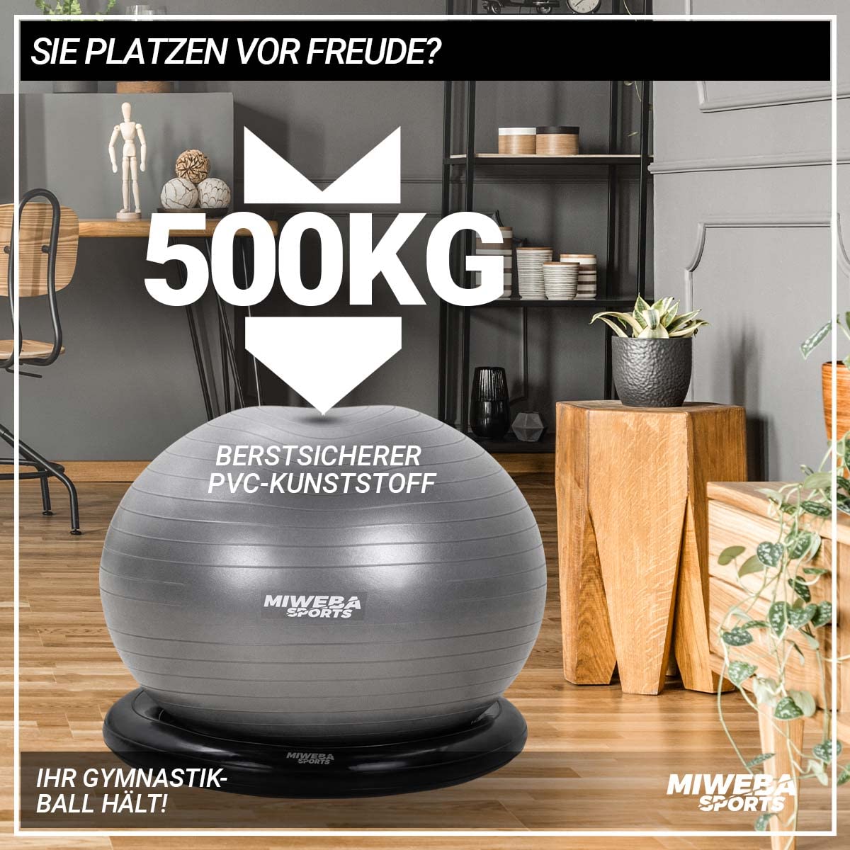 Miweba Sports Gymnastikball-Set aus PVC: Traglast 500kg, 65cm | Sitztrainer - Fitnessball Stuhl