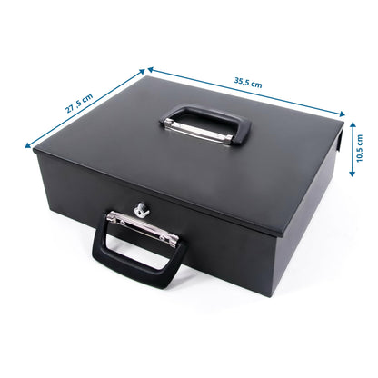 Sturdy steel cash box safe including Euro coin tray: Lockable