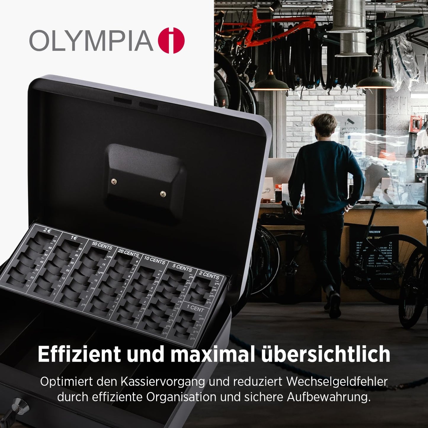 Olympia (6031 CB 770 Plus) cashbox: Lockable with key &amp; coin counting board including counterfeit detector