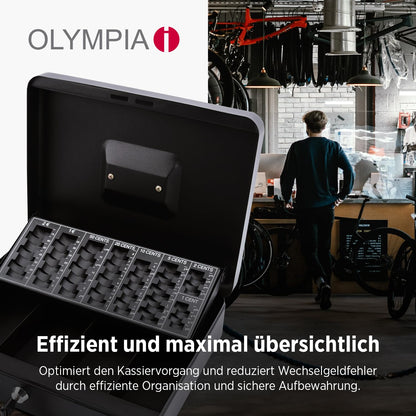 Olympia (6031 CB 770 Plus) cashbox: Lockable with key &amp; coin counting board including counterfeit detector