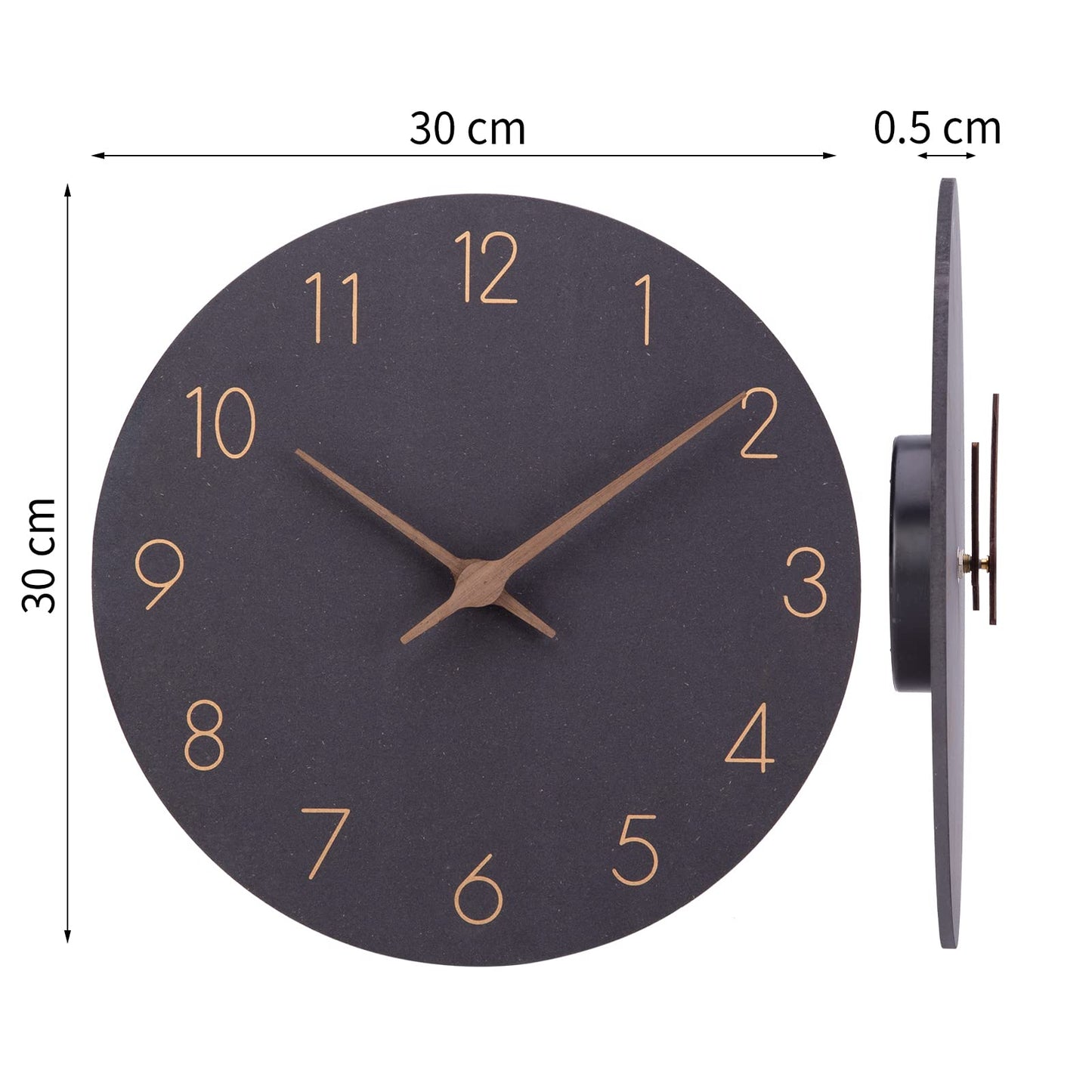Holz Quarz-Wanduhr (30cm) ohne Tickgeräusche für Wohnzimmer, Küche: Batteriebetrieben