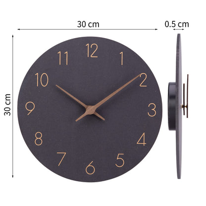 Holz Quarz-Wanduhr (30cm) ohne Tickgeräusche für Wohnzimmer, Küche: Batteriebetrieben