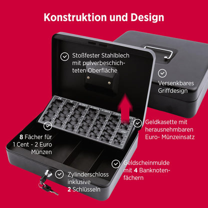 Olympia (6031 CB 770 Plus) cashbox: Lockable with key &amp; coin counting board including counterfeit detector
