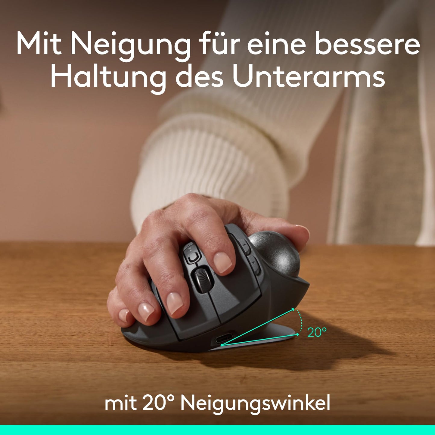 Logitech MX Ergo S Advanced kabellose Trackball-Maus, über USB-C wiederaufladbare kabellose ergonomische Maus mit Bluetooth und verschlüsseltem Dongle, 6 programmierbare Tasten, für PC/Mac - Graphit
