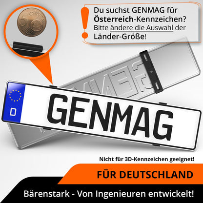 GENMAG® License Plate Holder - Frameless (Legal &amp; Universal) for 2 License Plates