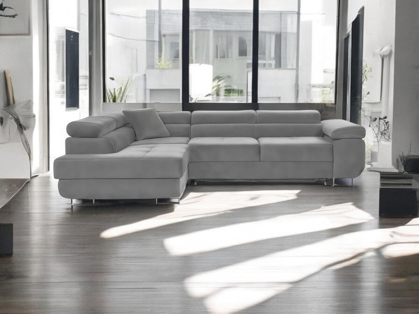 3-Sitzer L-Form Ecksofa mit Schlaffunktion 'PASTI' Eckcouch für Wohnzimmer (Hellgrau, Ottomane Links)