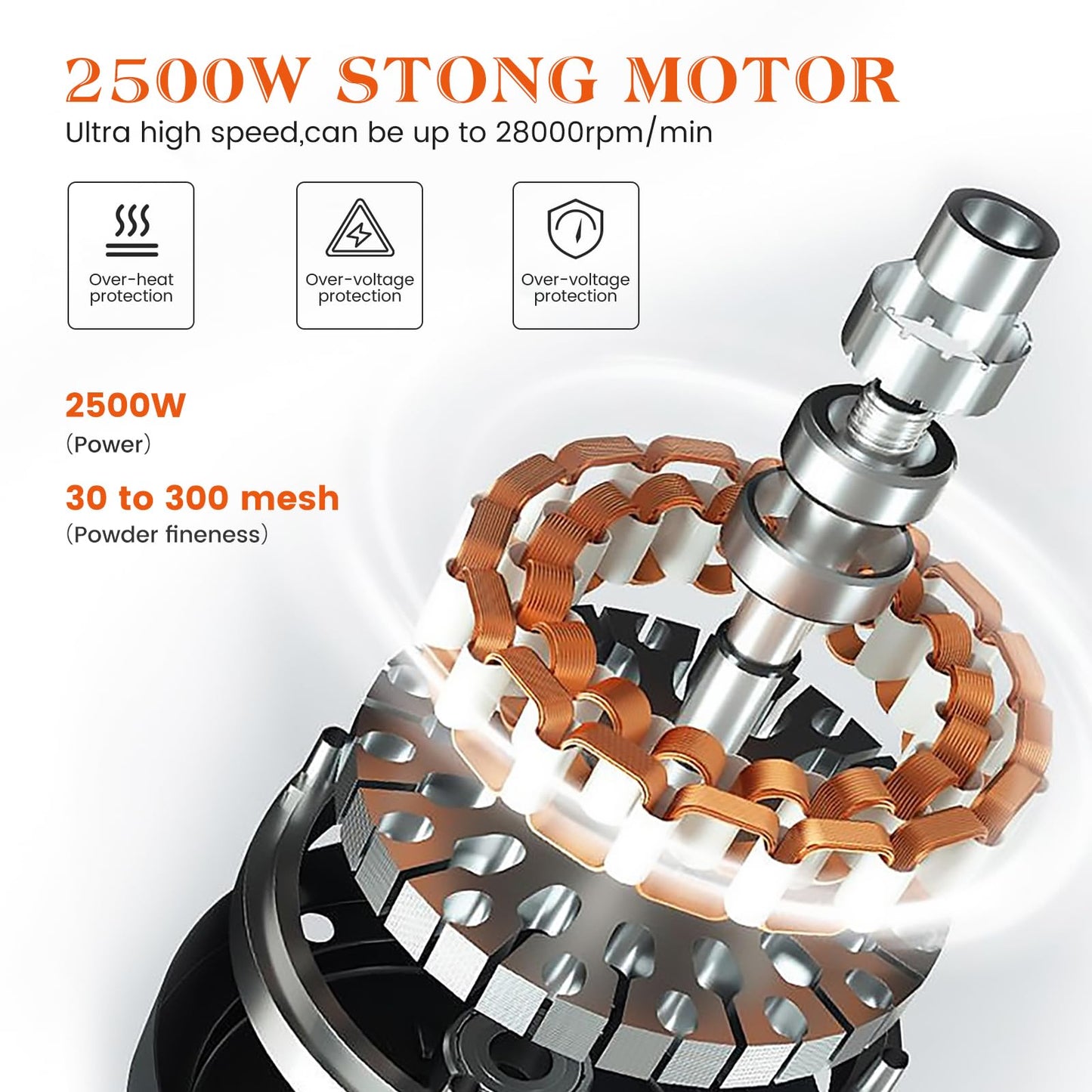 Elektrische Getreidemühle (500g) aus Edelstahl: High Speed mit 28000rpm Starker Motor