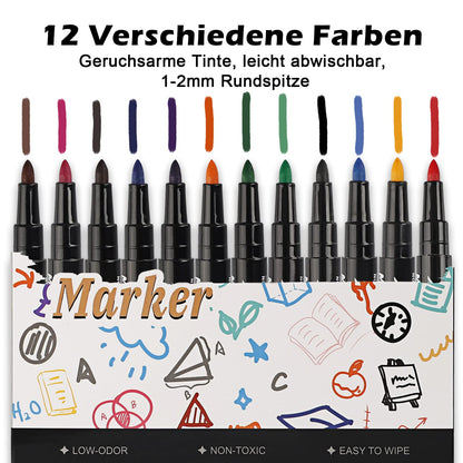 Whiteboard Marker-Stifte mit Schwamm (12er Pack): Trocken Abwischbar