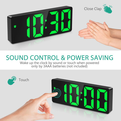 ORIA LED Digital Alarm Clock with Sound Control: Battery and USB Powered
