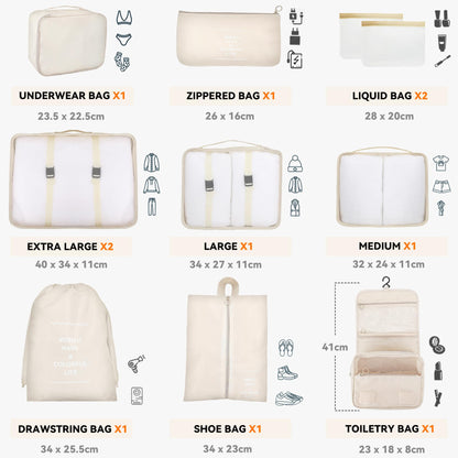 WECUTE Suitcase Organizer Set (11-piece): Waterproof Travel Clothes Bags (Khaki)