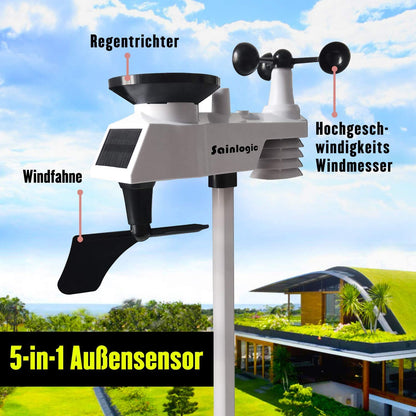 Sainlogic 9-in-1 Funk-Wetterstation mit Außensensor: Hygrometer, Mondphase