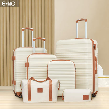 COOLIFE Hartschalen Reisekoffer-Set (6-teilig):ABS, 4 Rollen, TSA-Schloss | Blaubraun