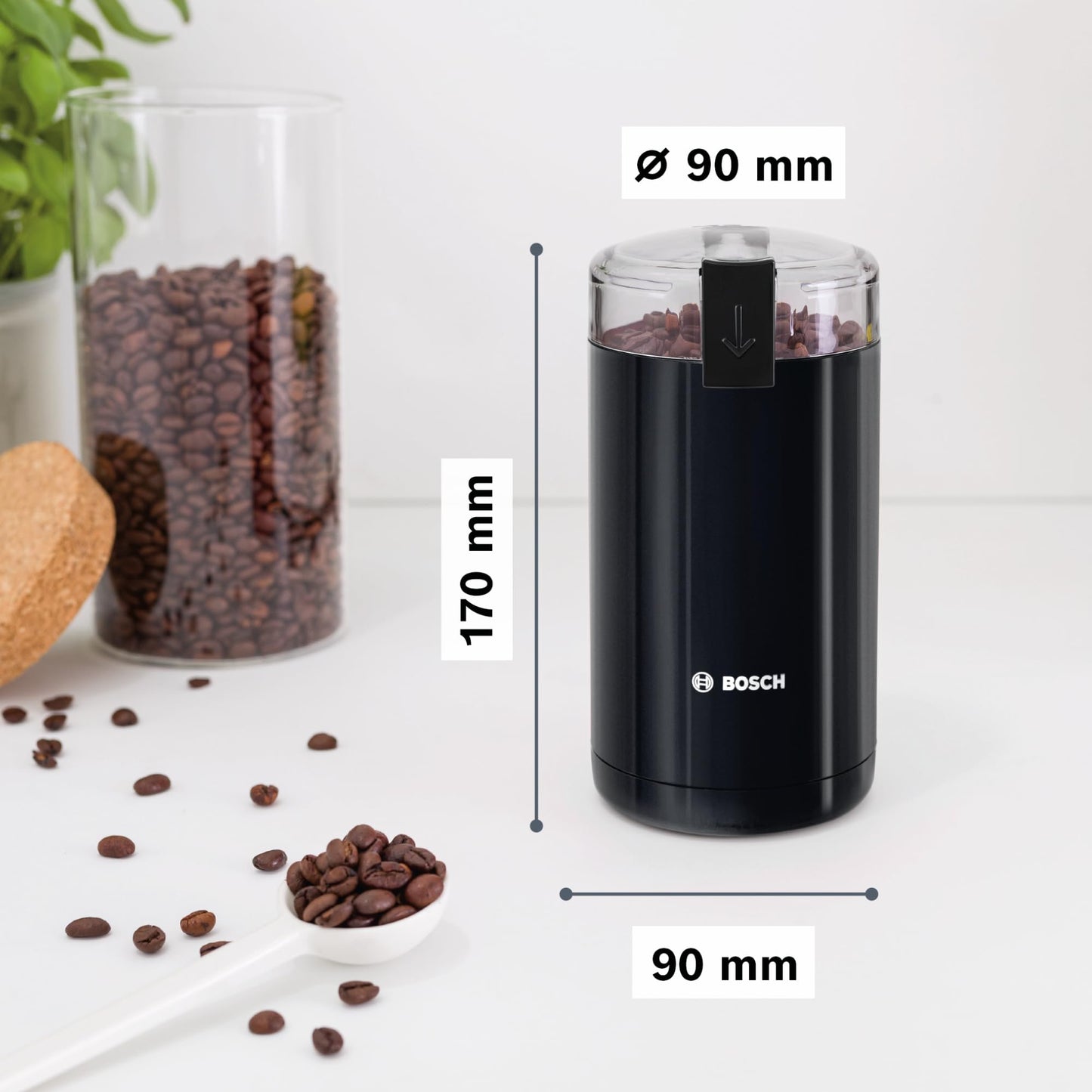 Bosch Electric Coffee Grinder (TSM6A013B): Stainless steel chopping blade, 180W, 75g bean container