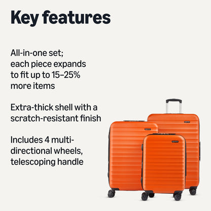 AMAZON BASICS Hartschalen Reisekoffer-Set (3-teilig): Orange