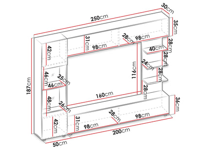 Wohnwand 'Lazando' | Mediawand, Vitrine, TV-Wand mit weißer LED Beleuchtung
