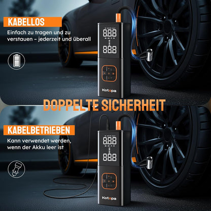 KOTOPA Elektrische Luftpumpe (150PSI): Wiederaufladbare Luftkompressor mit 4 Adapter