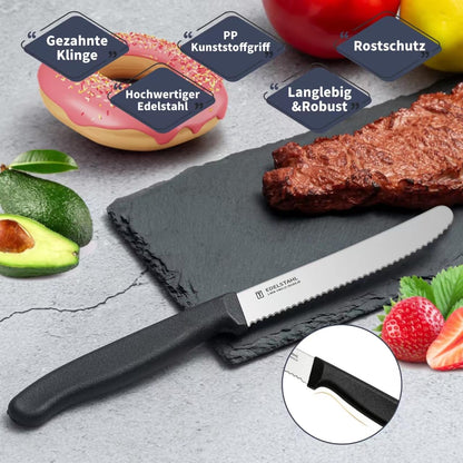 Hochwertiges Edelstahl Wellenschliff Frühstücksmesser (6 Stück) mit Kunststoffgriff: Spülmaschinenfest