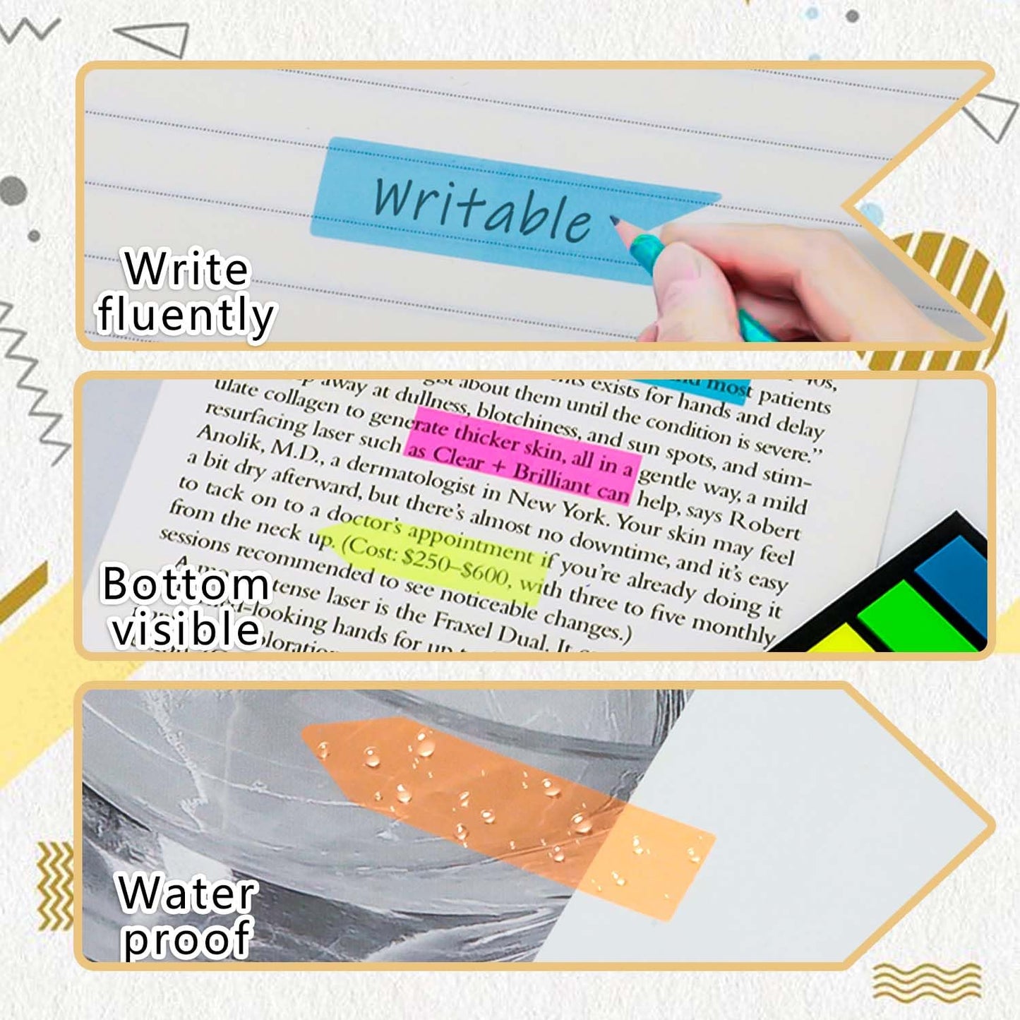 Sticky Notes (1200 pieces): Page markers - 3 designs, 8 colors