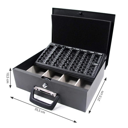 Sturdy steel cash box safe including Euro coin tray: Lockable