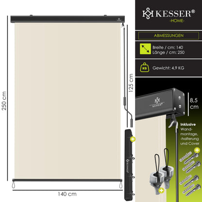 KESSER® vertical awning with hand crank mechanism: sun and privacy protection including mounting kit &amp; cover
