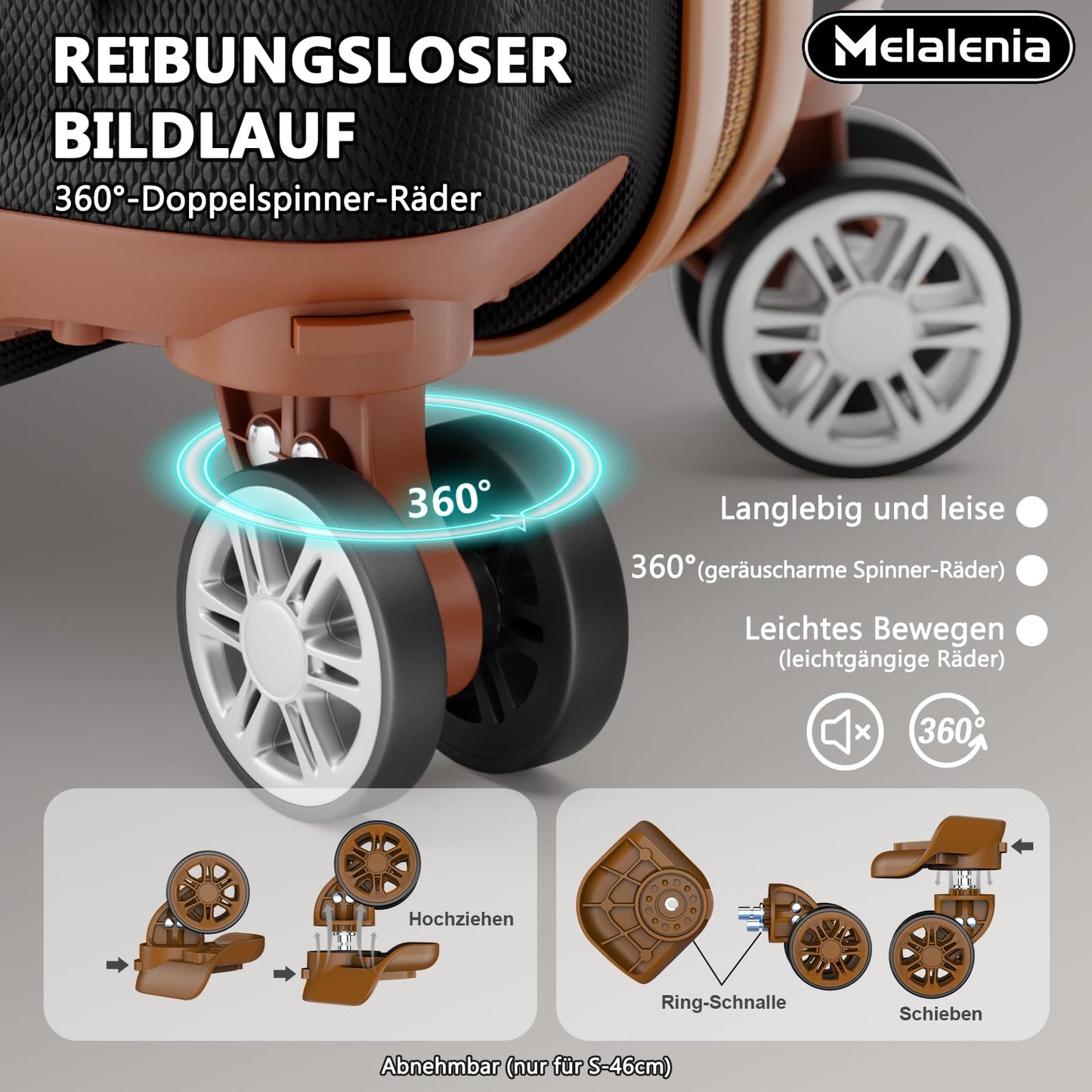 MELALENIA Hartschalen Reisekoffer-Set (7-teilig): Super-Leicht, TSA-Schloss | Schwarz