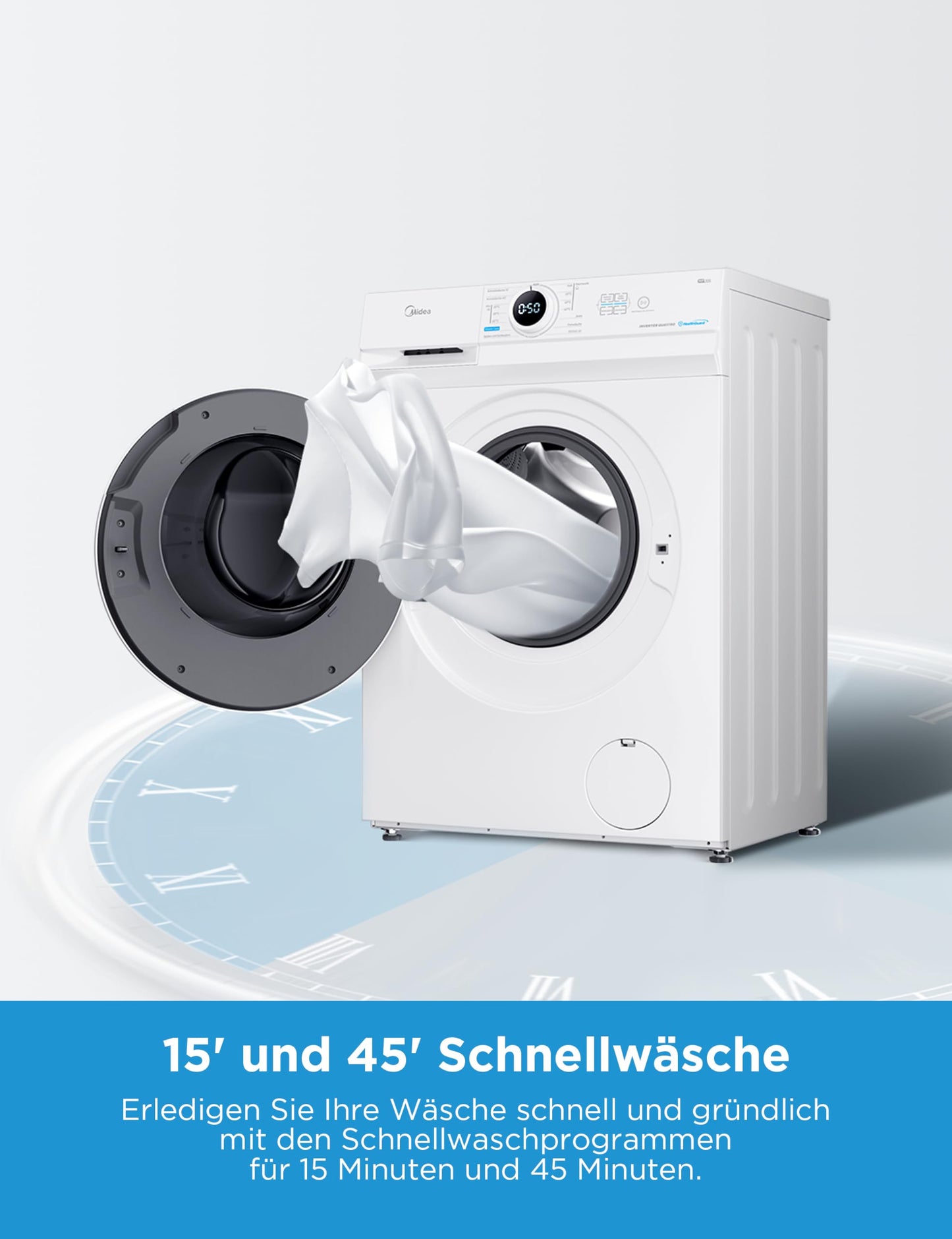 Midea (MF10EW70B) Waschmaschine (7kg): Inverter Quattro Motor & Dampffunktion