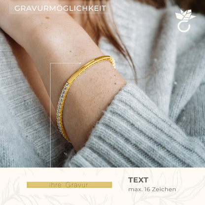 AMOONIC Damen Armband (Vergoldet) mit Gravur & Zirkoniasteinen für Geschenk