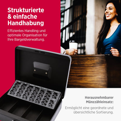 Olympia (6031 CB 770 Plus) cashbox: Lockable with key &amp; coin counting board including counterfeit detector