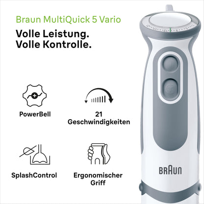 Braun Stabmixer (MQ 5235WH) mit Edelstahl Mixfuß: 1000 Watt, inkl. 3-teiligem Zubehör-Set