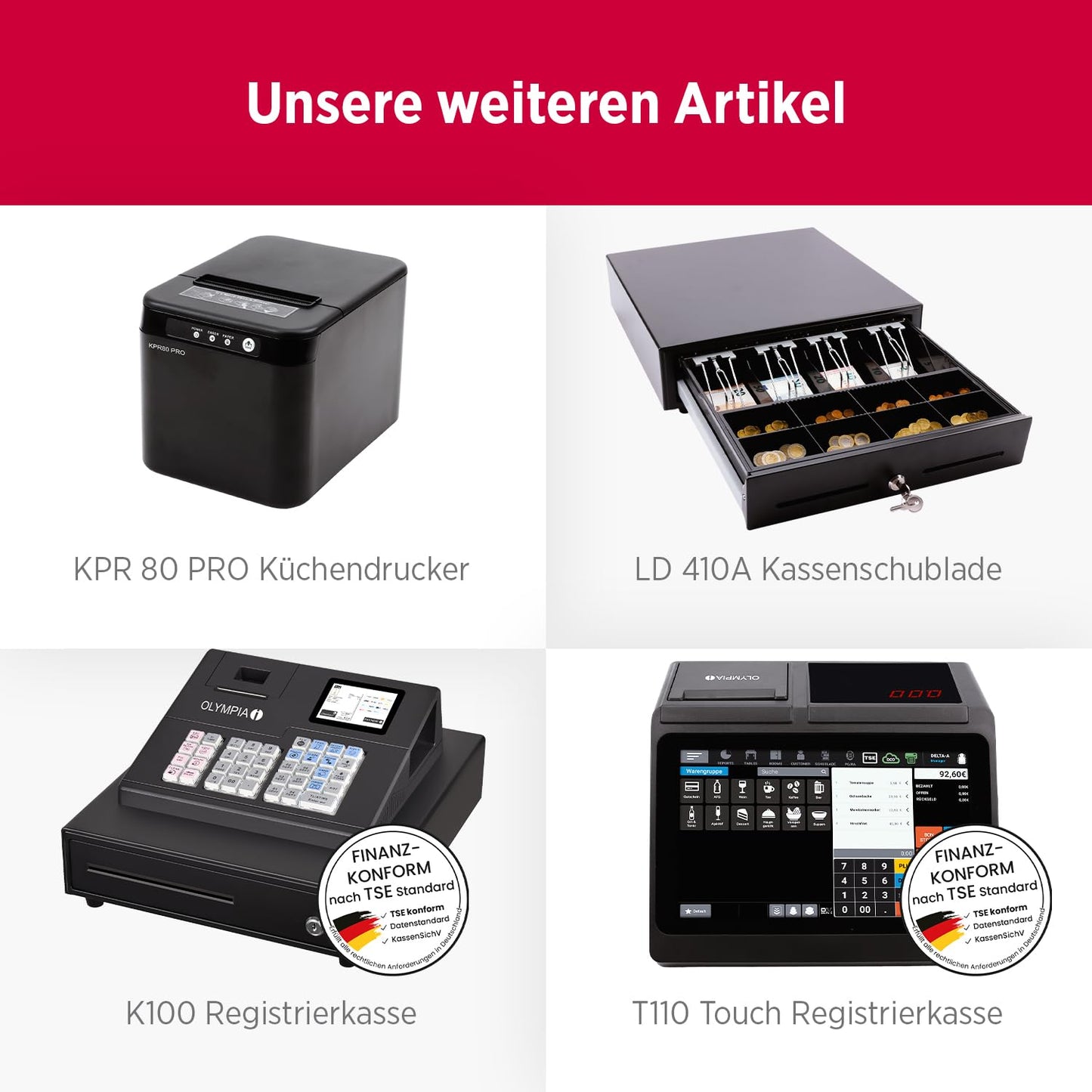 Olympia TS10 touchscreen POS system for restaurants and retail: scanner, customer display