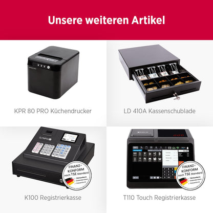 Olympia TS10 touchscreen POS system for restaurants and retail: scanner, customer display
