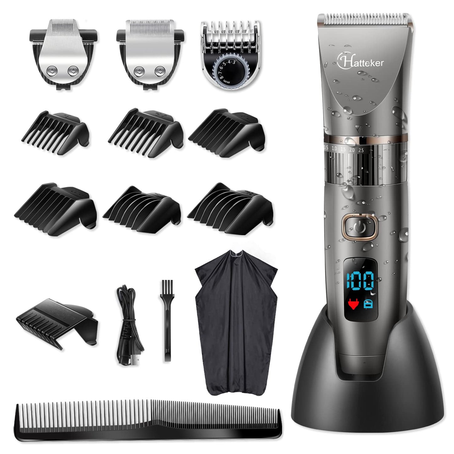 HATTEKER 3-in-1 Profi Haarschneidemaschine mit Barttrimmer, Präzisionstrimmer