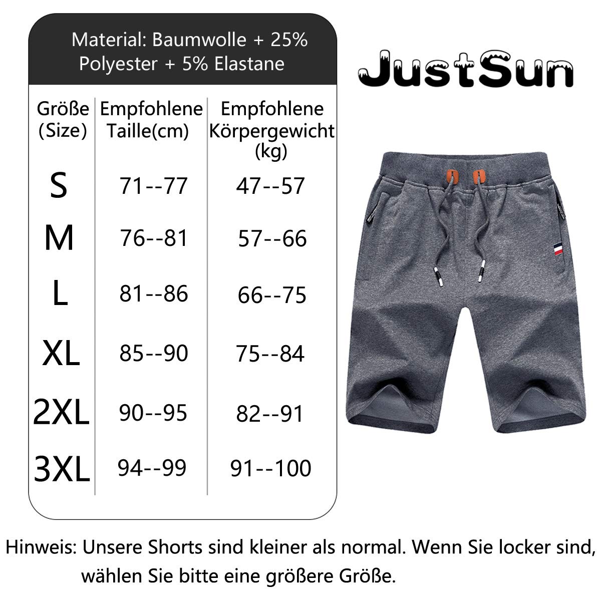 JustSun Men's Sports Shorts for Summer: Cotton, Elastic Waist