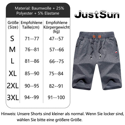 JustSun Men's Sports Shorts for Summer: Cotton, Elastic Waist