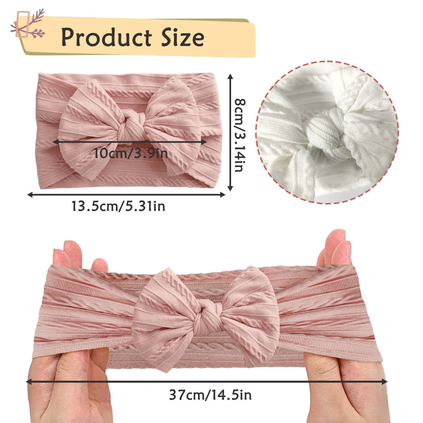 Baby Mädchen Turban Elastische Stirnband-Schleife (2er-Set in Rosa und Weiß)