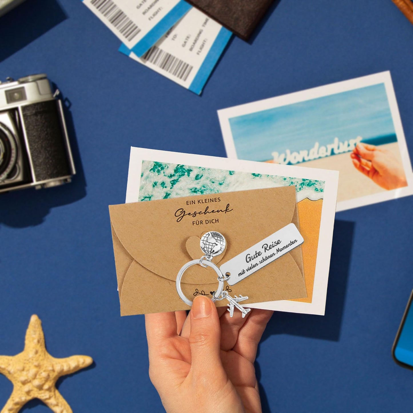 Schlüsselanhänger-Geschenk 'Gute Reise mit vielen schönen Momenten' für Reisende