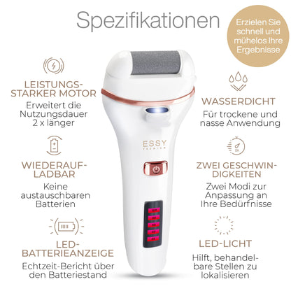 ESSY Elektrischer Hornhautentferner mit 5 Ersatzrollen: Fußpflege Hornhautfeile (Weiß)