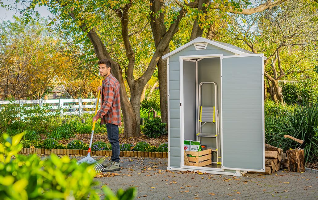 Keter Manor Gartenhaus (4x3) auch für kleine Gärten: Wetterfest, Kunststoff, Grau