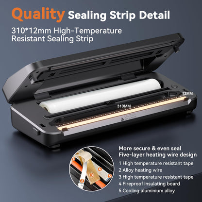 8-in-1 Vacuum Sealer 80 KPA | Food Dry/Moist Mode with Built-in Cutter, Digital Countdown