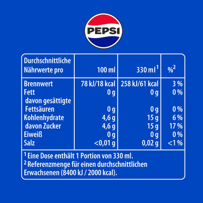 PEPSI COLA - Das Original (24x 0.33l): Koffeinhaltige Cola in der EINWEG Dose