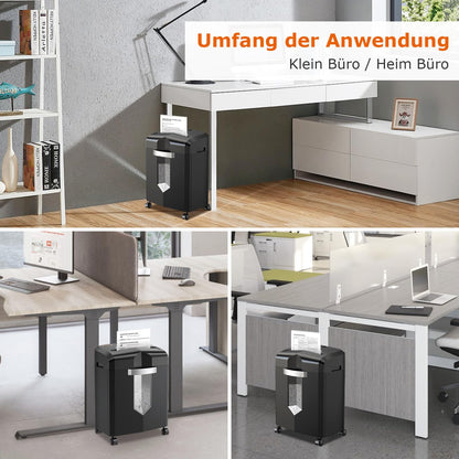 Bonsaii 12-Blatt Partikelschnitt Aktenvernichter, läuft 60 Minuten lang, Hochleistungs schredder aktenvernichter für Home Office, P4 Mikroschnitt papierschredder mit 4 Rollen & 16L Behälter(C266-B)
