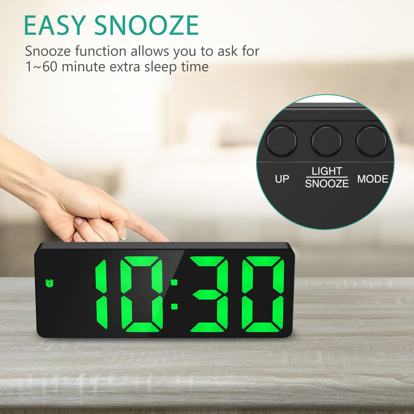 ORIA LED Digital Alarm Clock with Sound Control: Battery and USB Powered