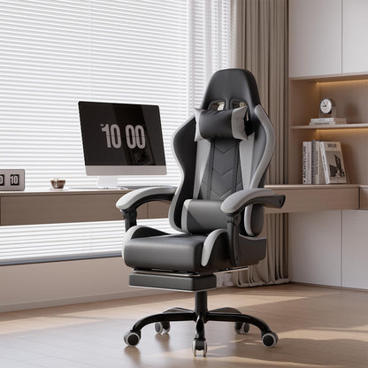 DEVOKO Ergonomischer Massage Gaming Stuhl mit Fußstütze (150kg Belastbarkeit, 360° drehbar)