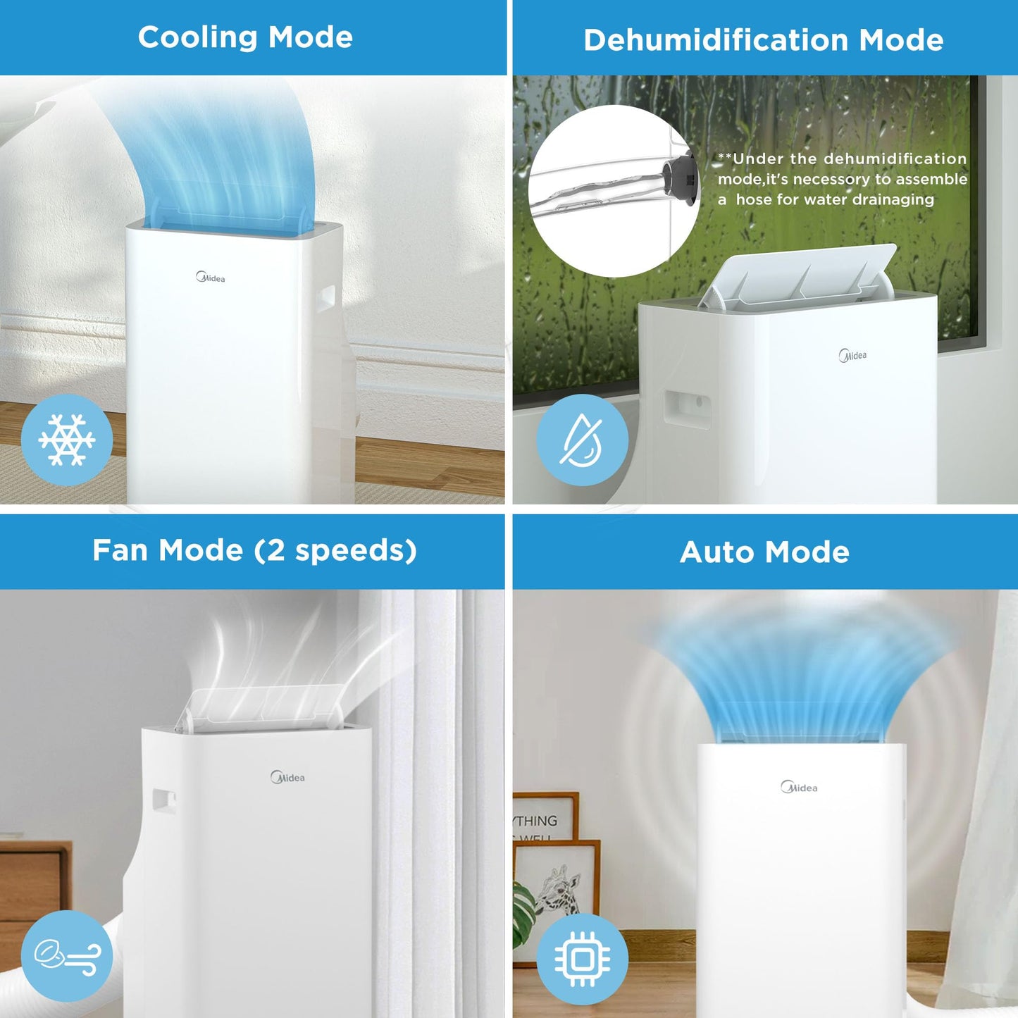 Midea 'Silent Cool 26 Pro WF' Mobiles Klimagerät mit Abluftschlauch: 9000BTU, 2,6kW | APP-Steuerung