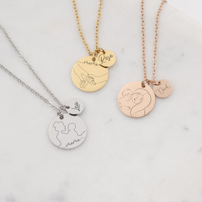 Personalisierte Initialen Kette für Mütter mit Gravur & zwei runden Anhängern in Rosegold, Gold und Silber