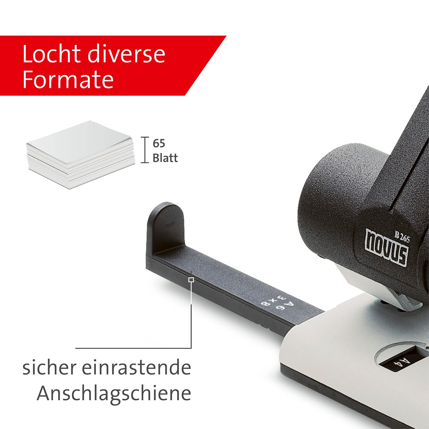 Novus (B 265) Registraturlocher für das Büro in Farbe Grau-Schwarz